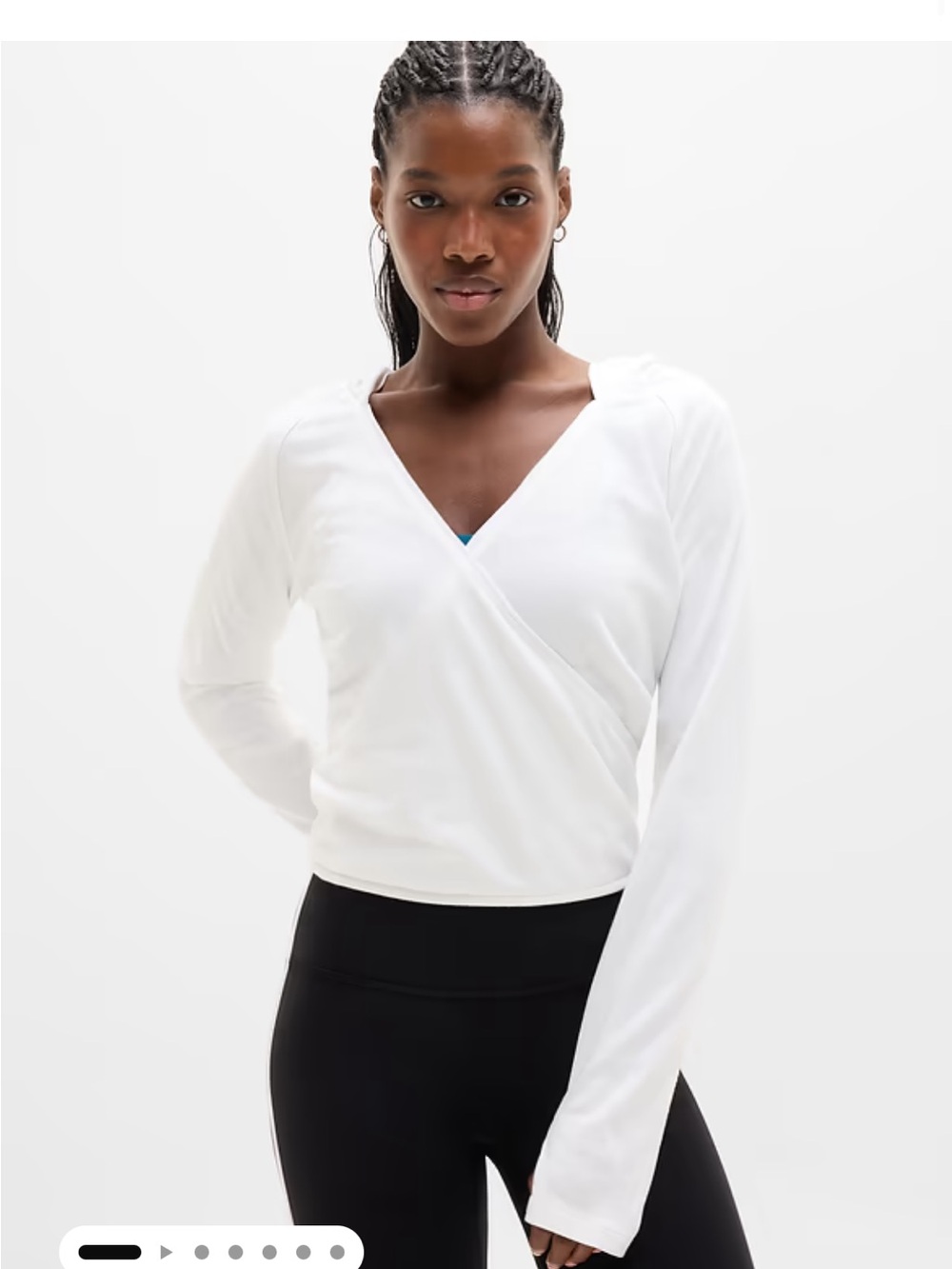 Athleta White Wrap-Front Long Sleeve Top